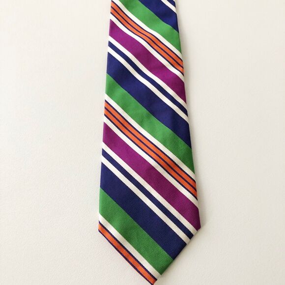 Ralph Lauren Repp Tie Bold Stripes Green Orange Purple Navy White Made Italy - Picture 2 of 7